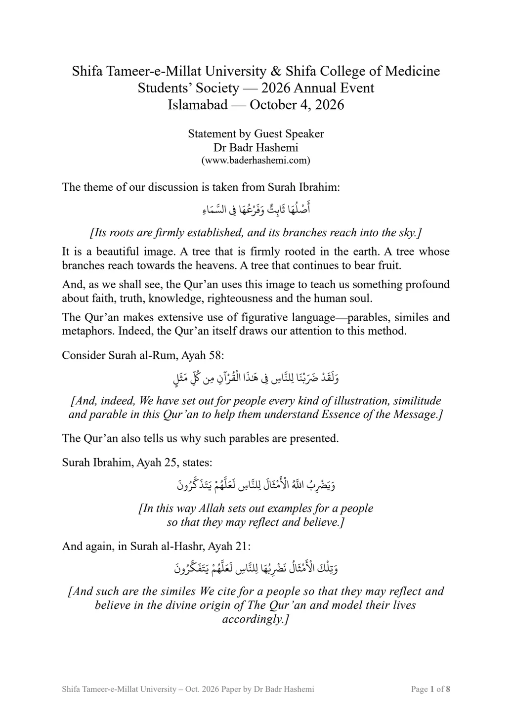 First page of Its Roots Are Firmly Established by Dr. Badr Hashemi