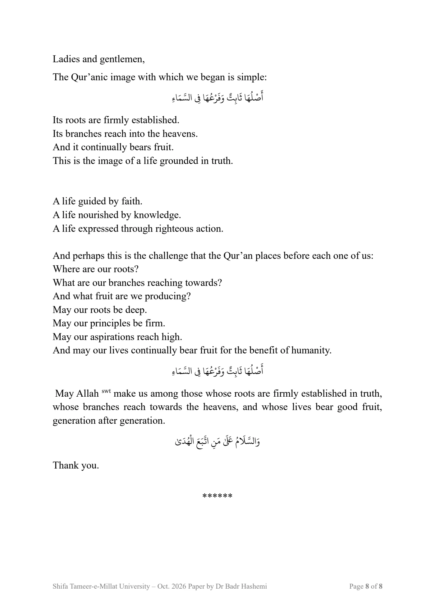 Page 8 of Its Roots Are Firmly Established by Dr. Badr Hashemi