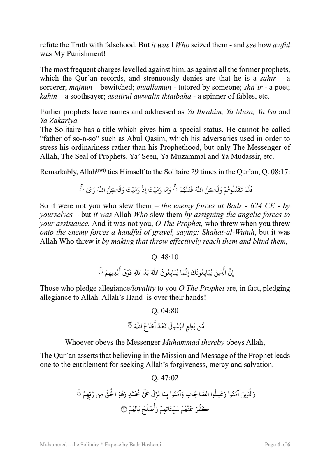 Page 4 of the essay Muhammed — the Solitaire
