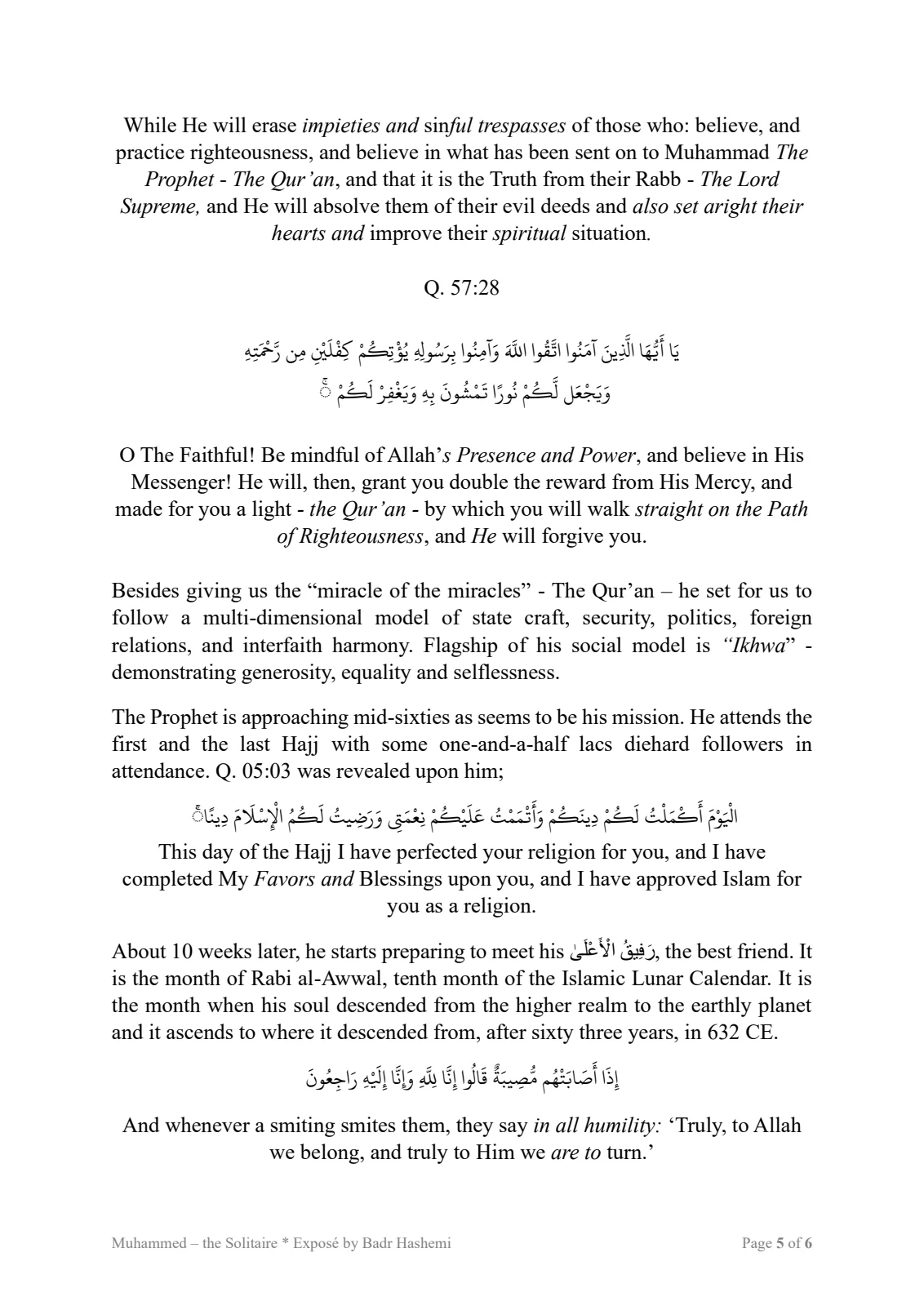 Page 5 of the essay Muhammed — the Solitaire