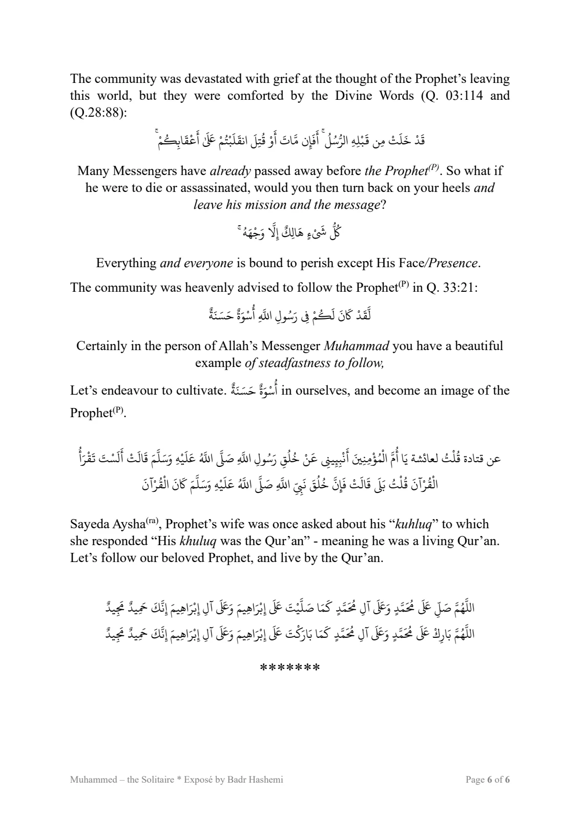 Page 6 of the essay Muhammed — the Solitaire